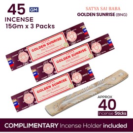 Satya Golden Sunrise Incense Sticks, Satya Bng (Bangalore) Insenses 15gmx3 Pack with Raajsee Incense Holder Bundle, Satya Nagchampa Natural Incense
