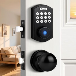 Probrico Smart Fingerprint Deadbolt with Door Knob for Front Door, Keyless Entry Door Lock Deadbolt, Door Knob with Smart Deadbolt Lock, Flat Black