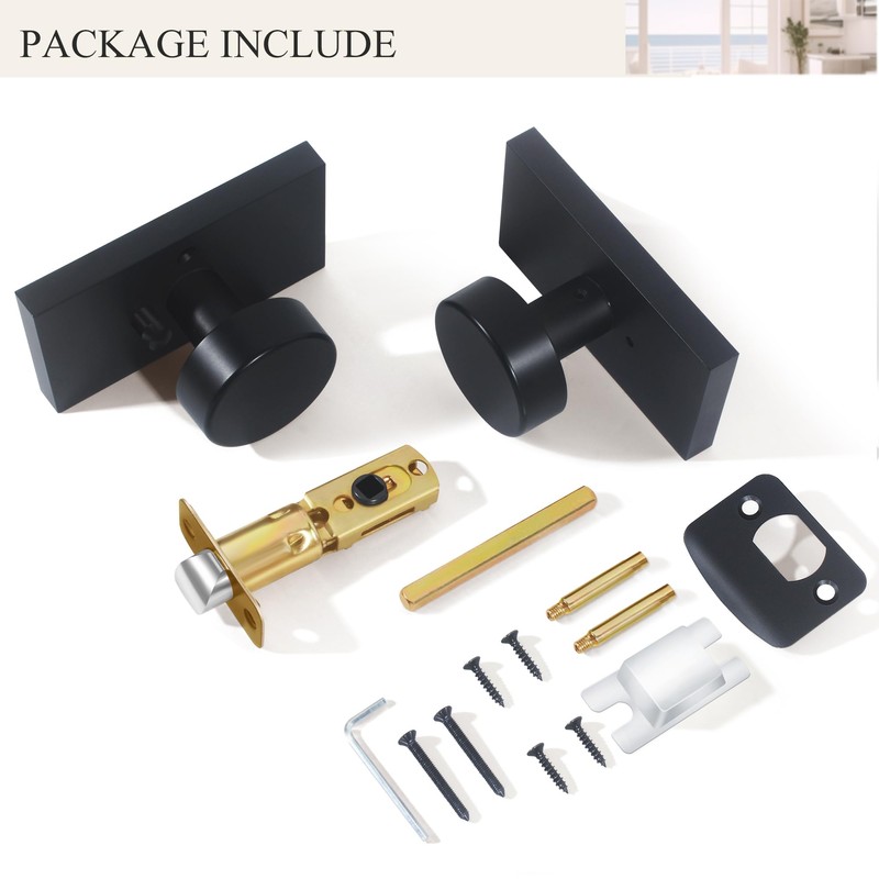 HIEMEY Matte Black Door Knobs Interior with Lock, Modern Privacy
