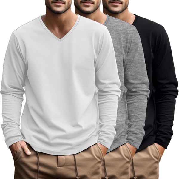 Ficerd 3 Pack Men's Big and Tall Shirts Cotton V