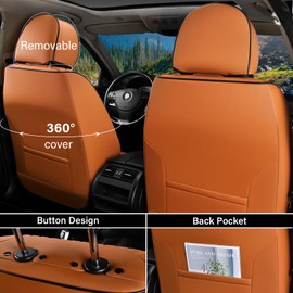 Coverado Car Seat Covers Front Seats, 2 Piece Car Seat Protector with Removable Headrest, Nappa Leather Breathable Front Seat Cushion Side All Wrapped Universal Fit Truck Automotive Most Cars Brown