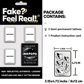 INKPOPO 3 Sheets Semi-Permanent Tattoos for Adults | 7-15 Days Longwear | Waterproof & Realistic Finish | Adult Art Temporary Tattoos | Cute Cat Series 067