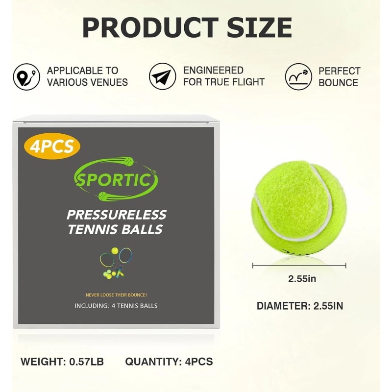 SPORTIC 4 PCS Tennis Balls,High Bounce Practice Tennis Balls with