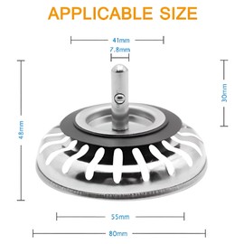 Misbroz Kitchen Sink Plug Strainer-Rust Proof Universal Sink Drainer Stopper- Sink Plug Replacement for Food/Hair Catcher- Hole Diameter 78mm