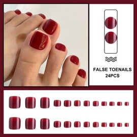 False Toenails - Acrylic Stick on Toe Nails - Cherry Red Fake Toe Nails with Glue Press on Nails for Toe for Women and Girls Fashion Nail Tips Home DIY