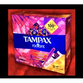 Tampax RADIANT REGULAR Flow,Plastic Disp’ Tampons Unscented 28ct LEAK/ODOR GUARD