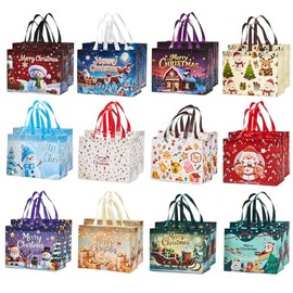 sishunhang 24 Pack Large Christmas Gift Bags 12.8"*6.7"*9.8", Reusable Non-Woven Jumbo Tote Bags with Handles For Christmas Surprise, Xmas Party Supplies Wrapping Shopping