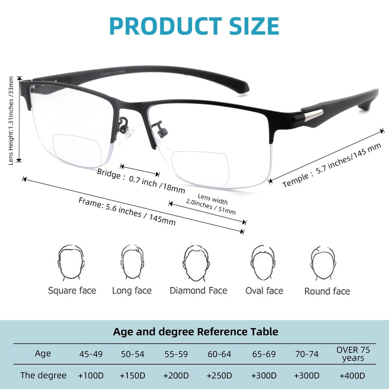 Caeyer 3 Pack Bifocal Reading Glasses Men Blue Light Blocking