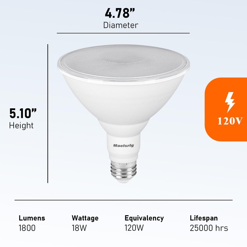 Maelsrlg PAR38 LED Flood Light Bulbs Outdoor, 18W (120W Equivalent),
