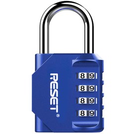 RESET-060 4 Digit Combination Padlock, Outdoor Lock, Indoor Padlock, Ideal for School Locker, Gym Locker, Fence, Gate, Hasp, Shed, Toolbox, Blue, 1-Pack