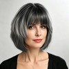 Women Short Grey Bob Wig with Bangs Synthetic Modern Cosplay
