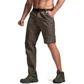 CQR Men's Convertible Cargo Tactical Pants, Water Resistant Outdoor Hiking Pants, Zip Off Lightweight Stretch Work Pants, Convertible Cargo W/Belt Sand Khaki, 40W x 32L
