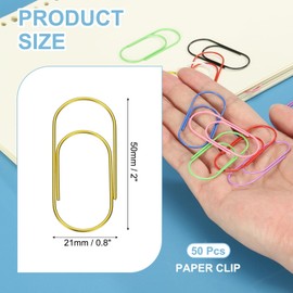 PATIKIL 50pcs 2inch Paper Clip, 50mm Large Paper Clip Cute Huge Metal Clips Rust-Proof Strong Durable Bulk Big for Office, Gold