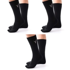 V-Toe Flip-Flop Socks - Tabi Split Toe Thick Cotton Socks for Men & Women - Japanese Big Toe Separated Crew Socks - Black - (3 Pairs Pack)