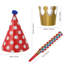 Veemoon Party Hats and Blowers Set, 9 Cone Paper Hat + 2 Paper Crown + 10 Blowers, Funny Party Horn for Photo Props Festival Birthday Celebrations Adult Kids