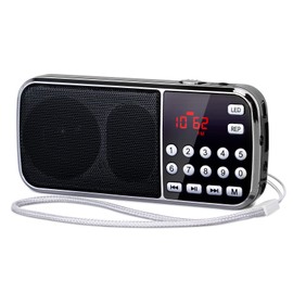 PRUNUS J-189 Bluetooth AM FM Radio, Small Portable Radios - Dual Speaker Heavy Bass, LED Flashlight, Pocket Size, TF Card USB AUX MP3 Player, Rechargeable Battery Operated Small Radio(Black)