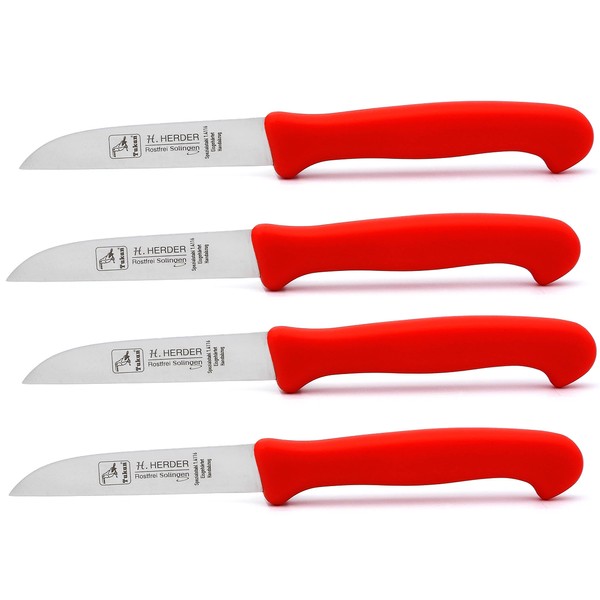 4 Herder Solingen Kitchen Knife Solinger Vegetable Knife Rustproof Plastic Handle Red