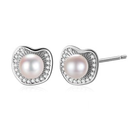 Pearl Stud Earrings for Women - Silver Shell Back Earrings with Pink Cultured Pearls, Elegant Jewellery Gift