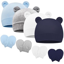 YGEATT Newborn Baby Beanie Hat and Gloves, Baby Girl Beanie Spring Summer Autumn Winter Hats for 0-6 Months Infant Cotton