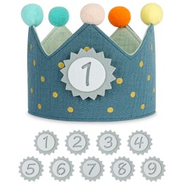 URAQT Birthday Crown for Kids, Reusable Dot Birthday Party Hat Crown with Interchangeable Number from 0 to 9, Baby Photo Props, Birthday Party Tiara Headbands Gifts for Boys Girls, Blue