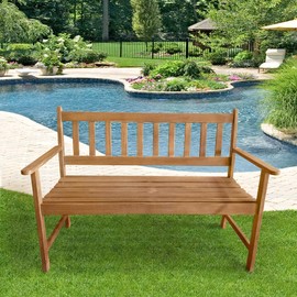 Outdoor Patio Bench Outdoor Patio Bench Wood Garden Bench with Armrests Sturdy Acacia Wood Front Porch Chair 705Lbs Weight Capacity Best Outdoor Wood Bench, Natural Oiled