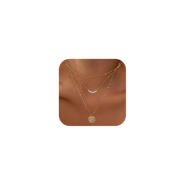 WATEFOER Pack of 3 Women's Gold Necklaces, Layered Gold Necklaces, Stackable 14K Gold Chain, Choker Necklace, Diamond Layering Circle CZ Pendant Necklaces, Fashion Jewellery Gifts, Unit size, Copper