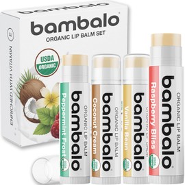 Paquete de 4 bálsamos labiales orgánicos de la USDA: cera de abejas, aceite de coco; el mejor reparador de labios para labios secos y agrietados; cuidado hidratante de labios