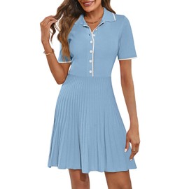 MEROKEETY Women's 2025 Casual Short Sleeve Long Dress Elegant Flowy Pleated Formal Cocktail Party Dress, Grey Blue, Small