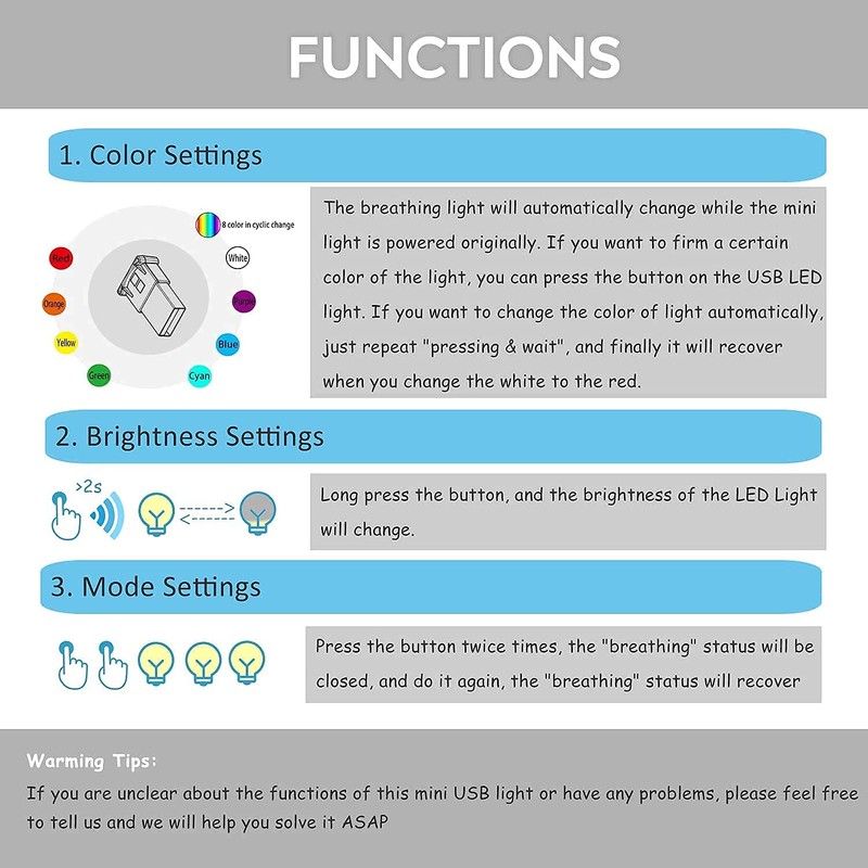 AOZITA Mini USB Type C LED RGB Light Brightness Adjustable