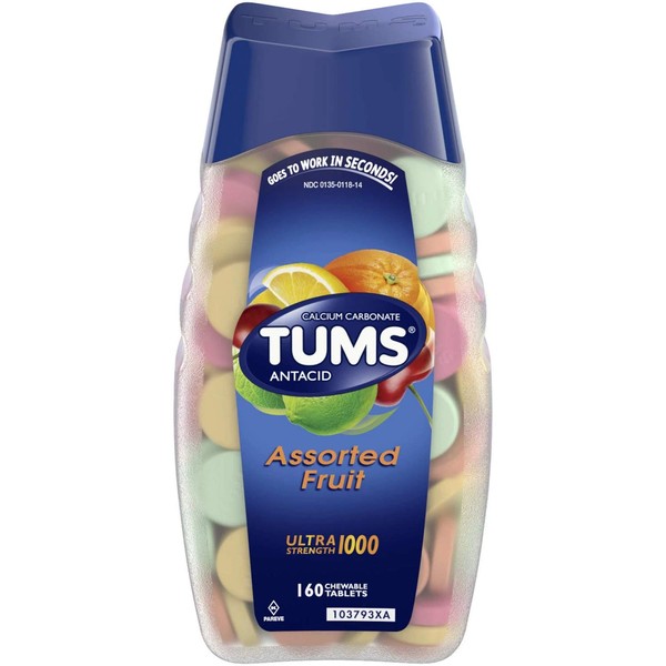 Tums Antacid/Calcium Supplement Tablets, Ultra 1000, Assorted Fruit, Value Size 160-Count (Pack of 4)