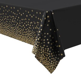 Black/Gold Polka Dot Disposable Tablecloth, Party Decoration