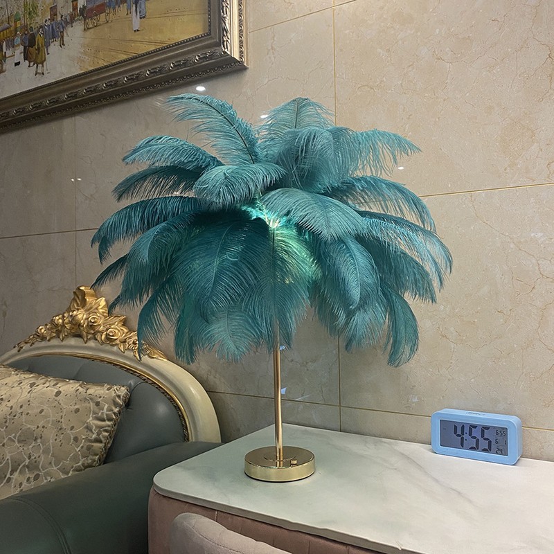 Ostrich Feather Table Lamp Rechargeable Modern Romantic Decoration Lamp Bedroom