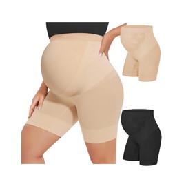 abkylie - Ropa de maternidad sin costuras para vestidos, ropa interior de embarazo de cintura alta, tallas S-XXXL, C. Paquete de 2 (negro+nude), M