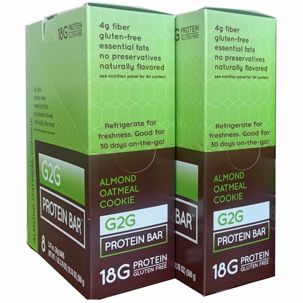 G2G Protein Bar, Almond Oatmeal Cookie, Real Food Ingredients, Refrigerated for Freshness.16 Count (2 Packs of 8)