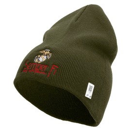 United States Marines Semper Fi Emblem Symbol Embroidered 8 Inch Solid Knit Short Beanie Made in USA - Olive OSFM