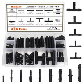 MINIMARU 119PCS Heat Resistant 240℃ (460℉) Nylon Connector Assortment for Automotive Vacuum Tubing Hose Vacuum Tee Kit 14 Sizes Black