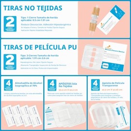 Greetmed Tiras De Cierre De Heridas De Emergencia - Kit De 16 Piezas Para Cierre De Laceraciones - 2 Tipos De Cierre De Heridas Zipstitch - Kit De Sut