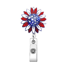 1 Pcs Independence Day Badge Clip 4th of July Retractable Badge Reel Sunflower Badge Holder Red White Blue ID Card Holder for Nurse, Doctor, Teacher, Office Workers