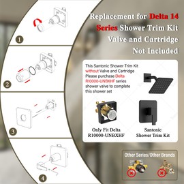 Replacement for Delta Faucet Shower Trim Kit 14 Series, Bathroom Shower Faucet Set with 6-Inch Matte Black Shower Head（Valve/Cartridge Not Included）
