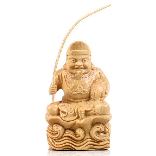 Traditional Sculpture Buddha Statue Ebisu Seven Lucky Gods Wood Carving Figurine Tsuge Tree Good Luck Prosperous Business Good Luck Good Luck Protection (Height 2.4 x Width 1.4 x Depth 1.3 inches (6