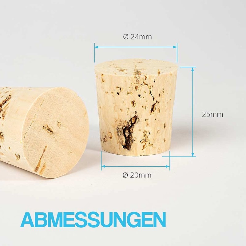Tuuters 25 x Corks for Closing, Natural Cork, Pointed Cork