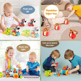 Marstone Toys for 1 Year Old Boy Birthday Gifts: Toddler Animal Train Set Learning Baby Toys 12-18 Months, Educational Forest-Themed Boys and Girls Push Cars 1-3 for Motor Skills