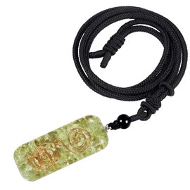 KYEYGWO Unisex Resin Crystal Pendant with Adjustable Nylon Rope, Reiki Chakra Necklace, Rectangular Gemstone Amulet, Blessing, Lucky Charm, Fashion Stone Jewellery, Resin Obsidian Peridot resin
