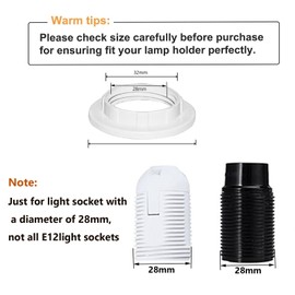 E12 Lamp Shade Collar Rings, E12 Lock Socket Adapter with 1.1Inch(28mm) Inner Diameter, Retainer Rings for Light Fixture (6, White)