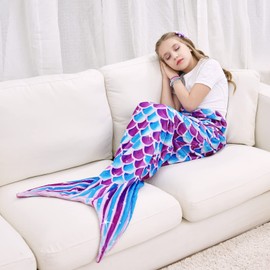 Mermaid Blanket for Girls Children Adults Flannel Fleece Seasons Sleeping Bag Blankets All Seasons Portable Sleeping Bag Cuddly Blanket Gift for Birthday Christmas 140 x 60 cm