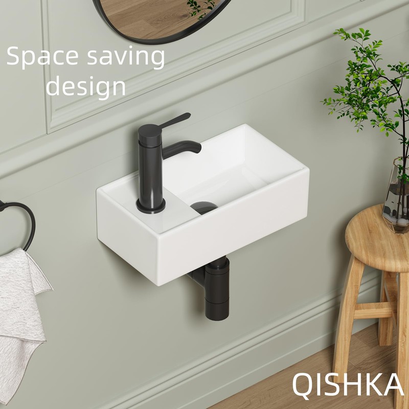 Small Wall Mount Bathroom Vessel Sink, QISHKA 15.5" X 8.5"