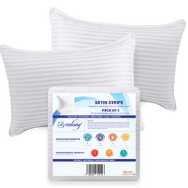 Eutony Pillow Protectors 2 Pack Satin Stripes - Ultra Luxe Zipped Pillow Protectors, Soft & Breathable Hypoallergenic 50 x 75cm - White