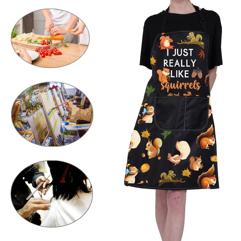 ENSIANTH Squirrel Apron Squirrel Cooking Kitchen Apron With Pockets Squirrel