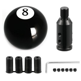 Juttzzei Car Gear Shift Knob, 8 Ball Round Shift Knob, Universal 5 Speed 6 Speed Gear Knob, Upgraded Acrylic Gear Ball with Adapter 12x1.25mm for Non-Threaded Manual Shifter Gear knob (Black)