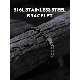 Bandmax Stainless Steel Cuban Chain Bracelet for Men Women Black 5MM Thin Link Chain Wristlet Anklet 7.5 Inch Mens Hand Chain for Husband Son Father